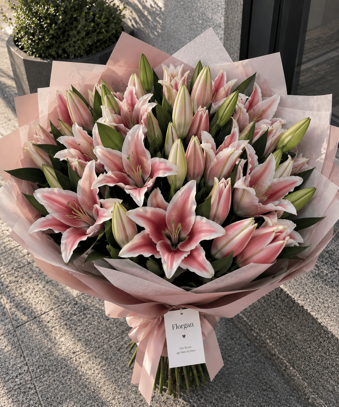 Bouquet de Lys Orientaux Roses - Livraison de fleurs à Lausanne - Florgan