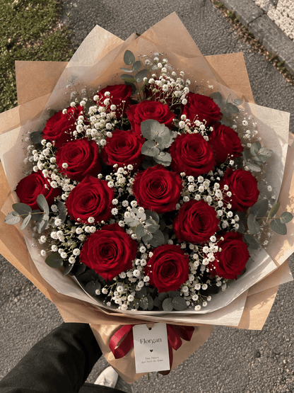 Bouquet de Roses Rouges, Gypsophile & Feuillage - Livraison de fleurs à Lausanne - Florgan